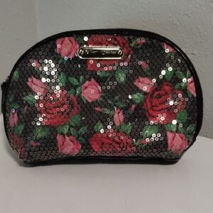 Betsey Johnson Black Floral Sequin Cosmetic Bag